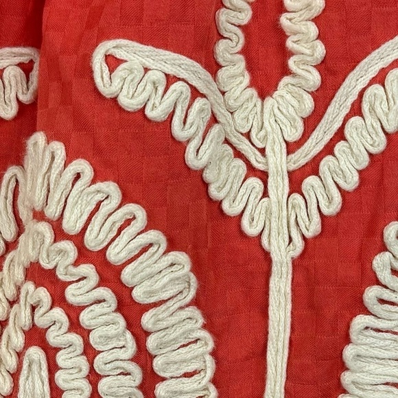 Nick & Mo Mini A-line Mini Skirt Coral & Ivory Embroidery Cotton Small Preppy - Picture 3 of 8